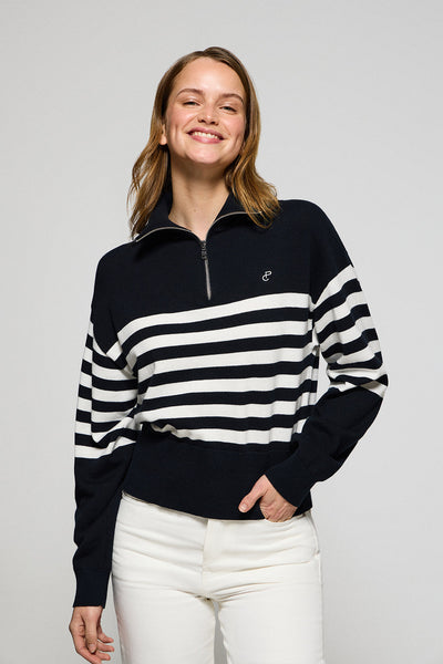 polo club Marineblauwe gebreide trui Jisoo met geborduurd monogram