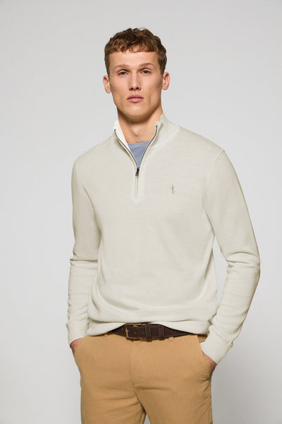 polo club Marineblauwe gebreide trui met ritssluiting en geborduurd Rigby Best-logo