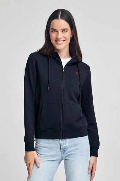 polo club Marineblauwe hoodie met rits en geborduurd Rigby Go-logo