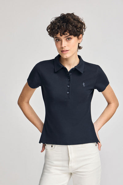 polo club Marineblauwe katoenen polo met korte mouwen en geborduurd Rigby Best