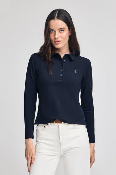 polo club Marineblauwe katoenen polo met lange mouwen en geborduurd Rigby Best