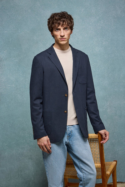 polo club Marineblauwe linnen blazer met knopen en Polo Club-details