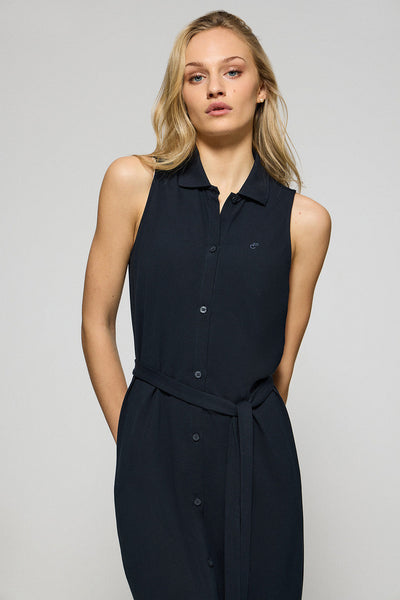 polo club Marineblauwe mouwloze jurk met knoopsluiting en geborduurd monogram
