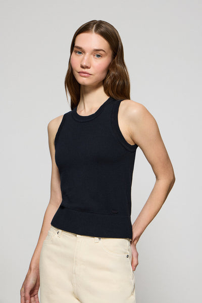 polo club Marineblauwe mouwloze sweater met parelmoeren knoop polo club Marineblauwe mouwloze sweater met parelmoeren knoop