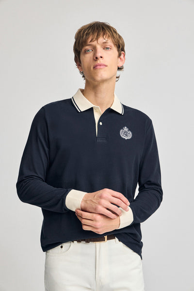 polo club Marineblauwe polo Anchor met lange mouwen en nautisch detail