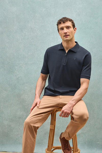 polo club Marineblauwe polo Esko met ritssluiting en geborduurd monogram