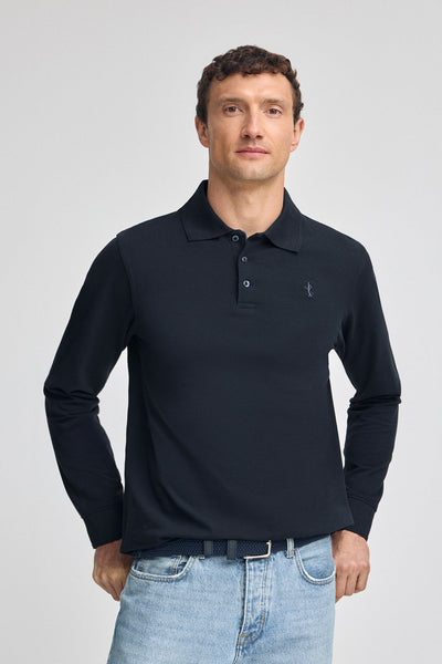 polo club Marineblauwe polo in piqué-katoen met lange mouwen en geborduurd Rigby Best