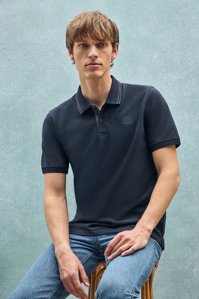 polo club Marineblauwe polo met korte mouwen twee knopen en detail op de borst