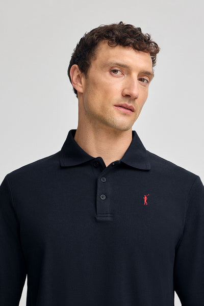 polo club Marineblauwe polo met lange mouwen drie knopen en geborduurd Rigby Go-logo