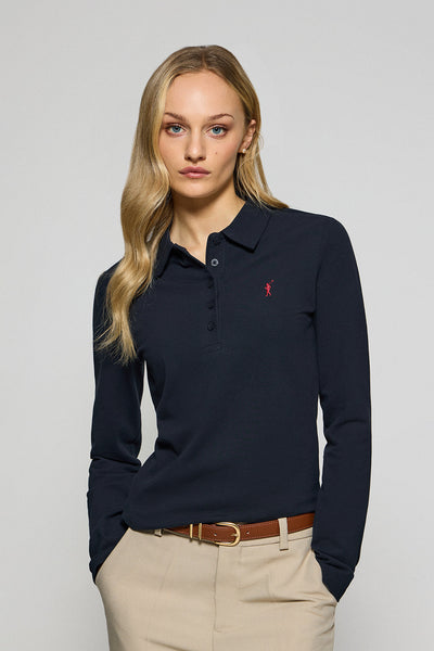 polo club Marineblauwe polo "Priyanka" met vijf knopen en geborduurd Rigby Go-logo