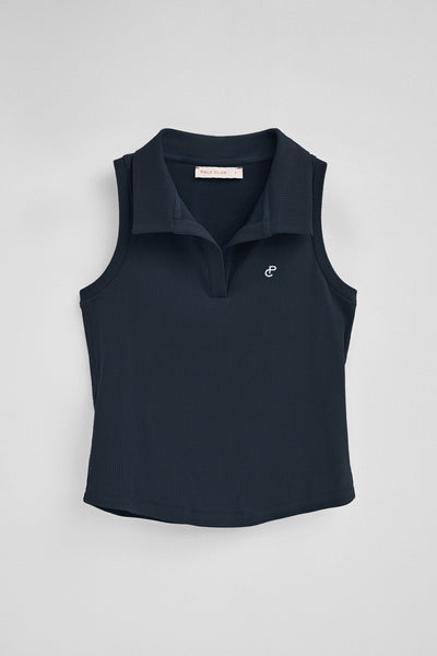 polo club Marineblauwe polo zonder mouwen en geborduurd monogram polo club Marineblauwe polo zonder mouwen en geborduurd monogram