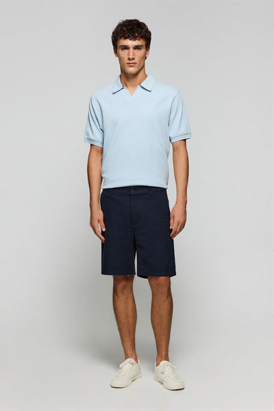 polo club Marineblauwe short 'Bali' van katoen-linnen met geborduurde Polo Club-details