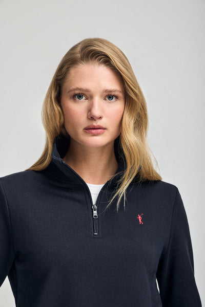 polo club Marineblauwe sweater met halve rits en geborduurd Rigby Go-logo