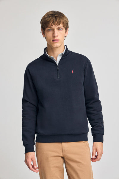 polo club Marineblauwe sweater met halve rits en geborduurd Rigby Go-logo