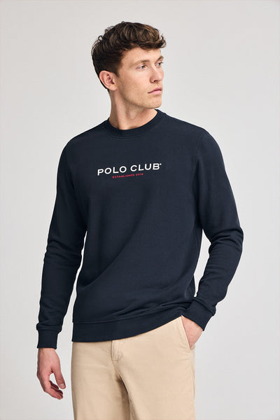 polo club Marineblauwe sweater met ronde hals en rubberen print regular fit