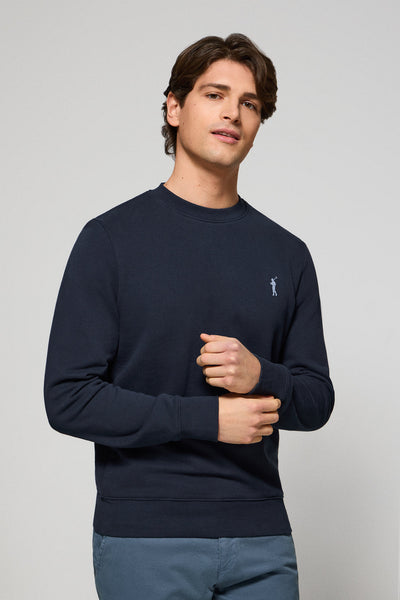 polo club Marineblauwe sweater relax met ronde hals en rubberen Rigby-logo