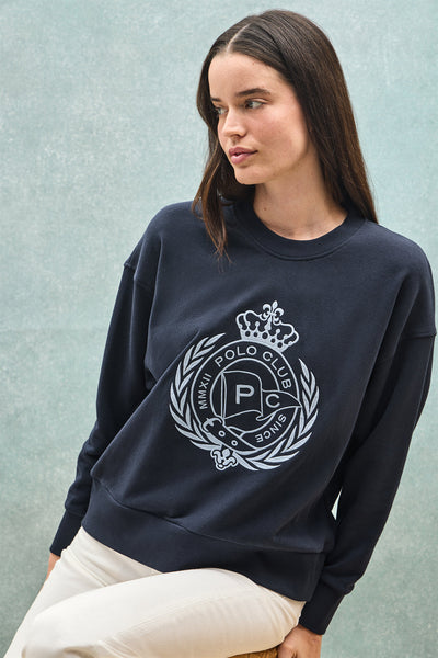 polo club Marineblauwe sweater ‘Syren’ met geborduurde nautische afbeelding