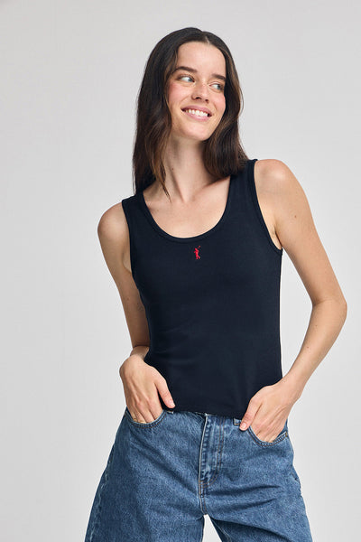 polo club Marineblauwe top met bandjes en geborduurd Rigby Go-logo polo club Marineblauwe top met bandjes en geborduurd Rigby Go-logo