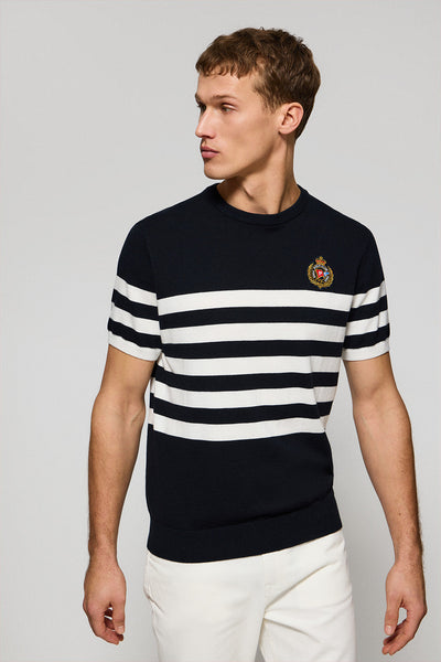 polo club Marineblauwe trui met korte mouwen strepen en nautisch detail