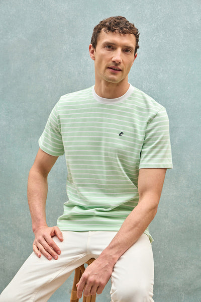 polo club Mintgroen en beige gestreept T-shirt met geborduurd monogram