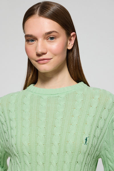 polo club Mintgroene kabeltrui met ronde hals en geborduurd Rigby Go-logo