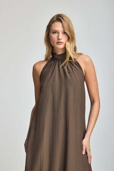 polo club Mokkakleurige jurk Valay met Polo Club details