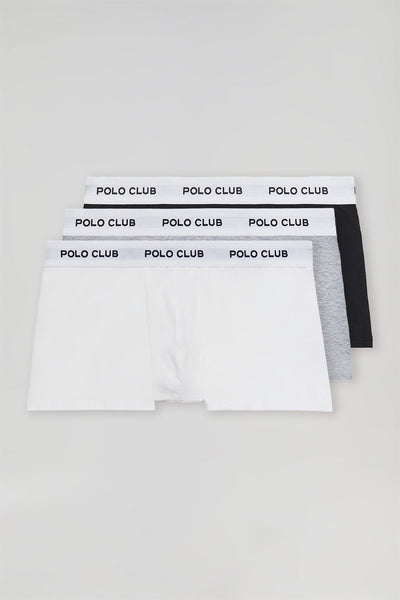 polo club Pack met drie boxershorts in zwart grijs en wit met Polo Club-logo