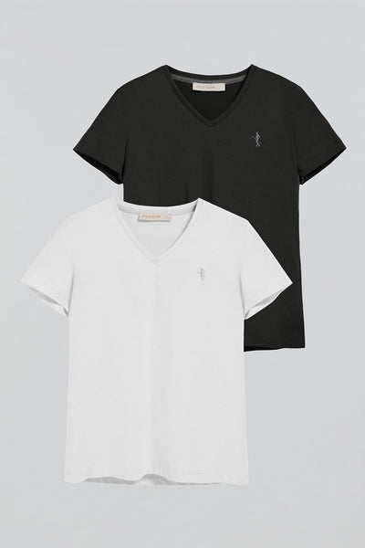 polo club Pack met T-shirts in zwart en wit met V-hals en geborduurd Rigby Best