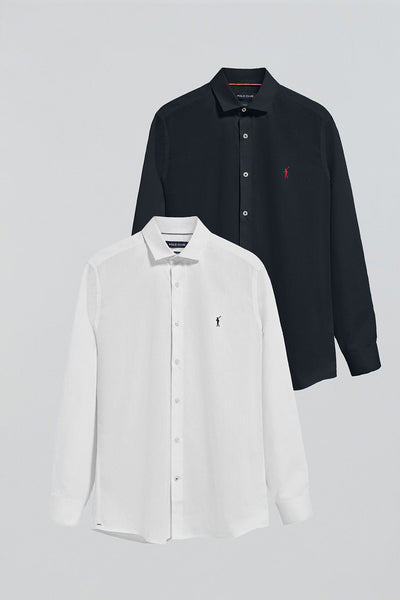 polo club Pack met twee slim-fit hemden met Rigby Go-logo in wit en marineblauw
