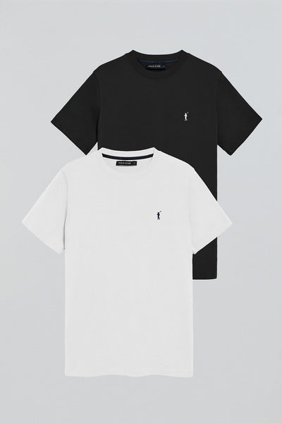 polo club Pack met twee T-shirts in zwart en wit met ronde hals en geborduurd Rigby Go-logo