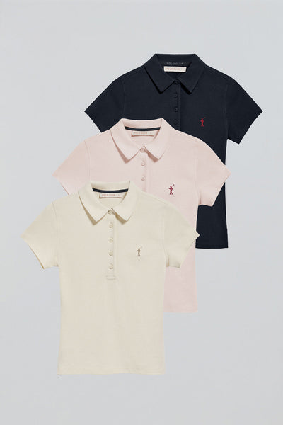 polo club Pack van drie polo's dames in marineblauw gebroken wit en roze met Rigby Go-logo