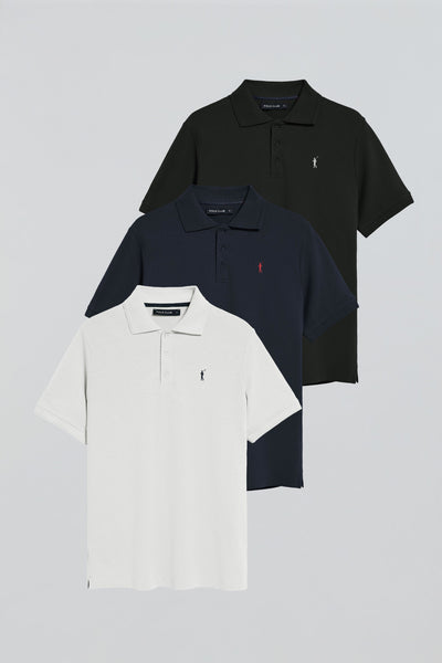 polo club Pack van drie polo's met drie knopen in wit zwart en marineblauw met Rigby Go-logo