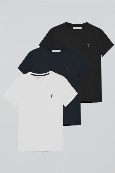 polo club Pack van drie T-shirts dames in zwart marineblauw en wit met korte mouwen en geborduurd Rigby Go-logo