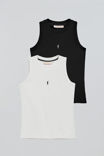 polo club Pack van twee basic tops dames zwart en wit met ronde hals en geborduurd Rigby Go-logo