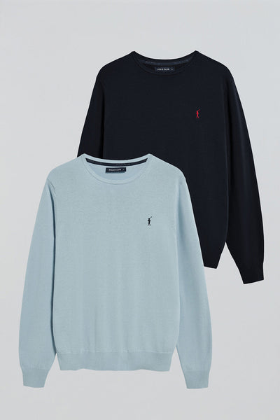 polo club Pack van twee gebreide truien met ronde hals en geborduurd Rigby Go-logo in marineblauw en lichtblauw