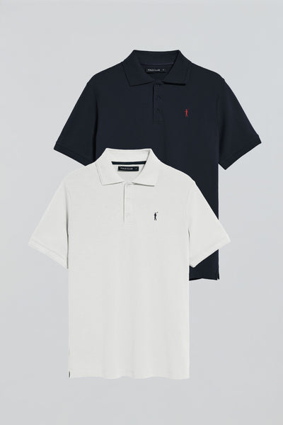 polo club Pack van twee polo's met drie knopen in wit en marineblauw met Rigby Go-logo