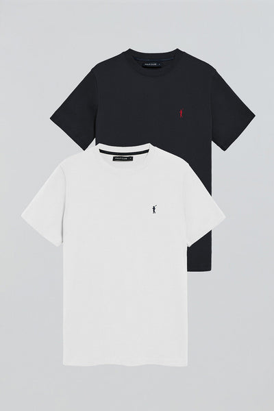 polo club Pack van twee T-shirts met ronde hals en geborduurd Rigby Go-logo in marineblauw en wit