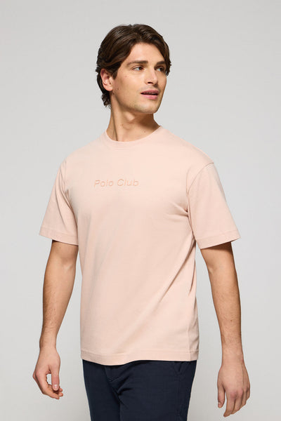 polo club Perzikkleurig T-shirt met korte mouwen ronde hals en Polo Club-logo