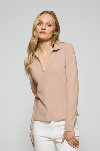 polo club Perzikkleurige polo Pia zonder knopen en met rubberen Polo Club-logo