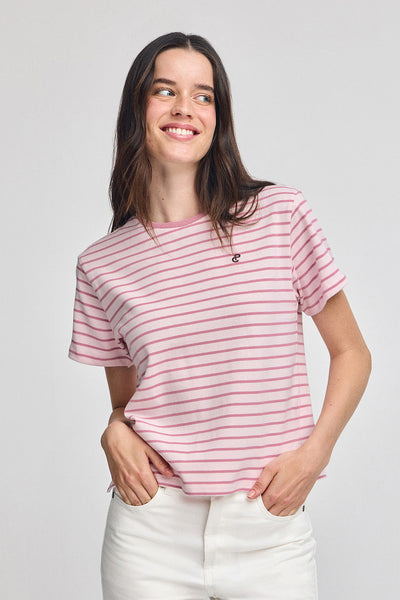 polo club Poederroze en beige gestreept T-shirt met geborduurd monogram polo club Poederroze en beige gestreept T-shirt met geborduurd monogram