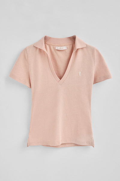 polo club Poederroze polo van katoen en linnen zonder knopen met geborduurd Rigby Go-logo