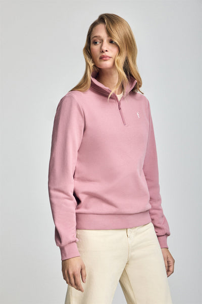 polo club Poederroze sweater met halve rits en geborduurd Rigby Go-logo