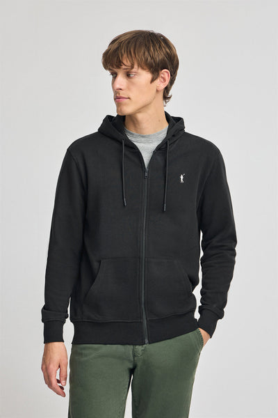 polo club Zwarte hoodie met rits en Rigby Go-logo