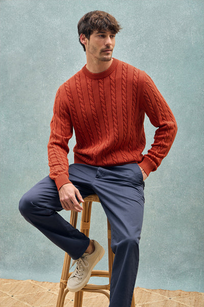 polo club Roodachtige kabeltrui met garment dye en geborduurd logo