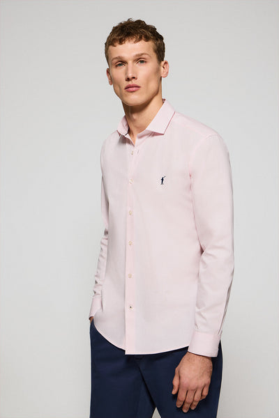 polo club Roze hemd van poplin-katoen met geborduurd Rigby Go-logo slim fit