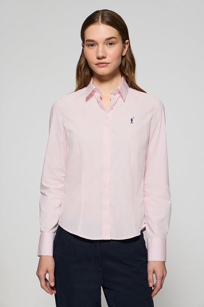 polo club Roze hemd van poplin-katoen met geborduurd Rigby Go-logo slim fit