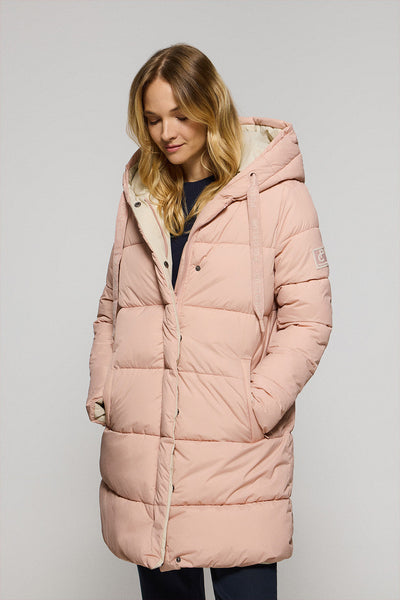 polo club Roze omkeerbare lange jas "Gracia" met vaste kap en Polo Club-details