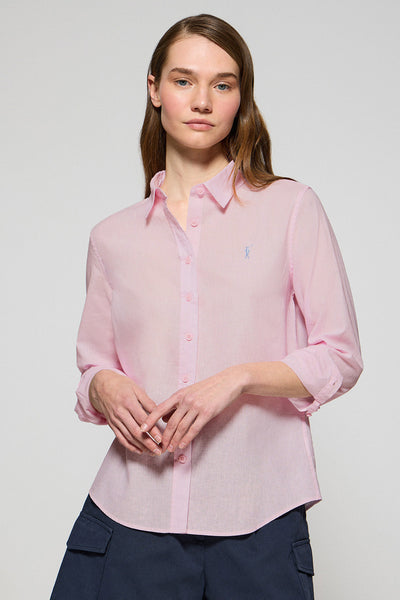 polo club Roze regular fit hemd van linnen en katoen met geborduurd Rigby Go-logo