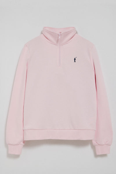 polo club Roze sweater met halve rits en geborduurd Rigby Go-logo