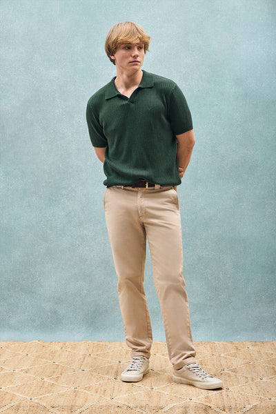 polo club Smaragdgroene trui ‘Jay’ met geribde afwerking en geborduurd monogram